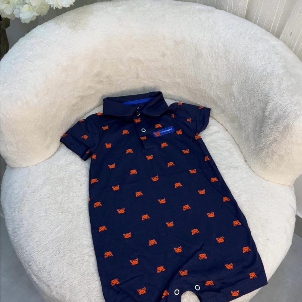 Navy Blue Kids Shirt with Orange Accents
